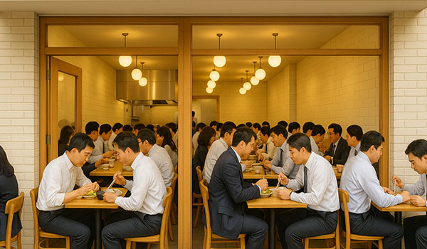 점심 직장인 단체로 가득한 장면